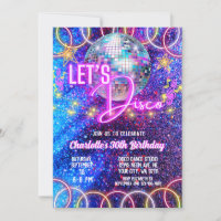 Retro Disco Ball Bright Pink Neon Glow Birthday