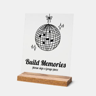 Retro Disco Ball Build Memories Wedding Jenga Acrylic Sign