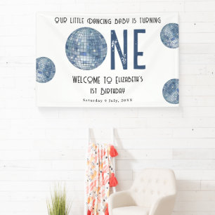 Retro Disco Ball First Year 1st Birthday Party Banner