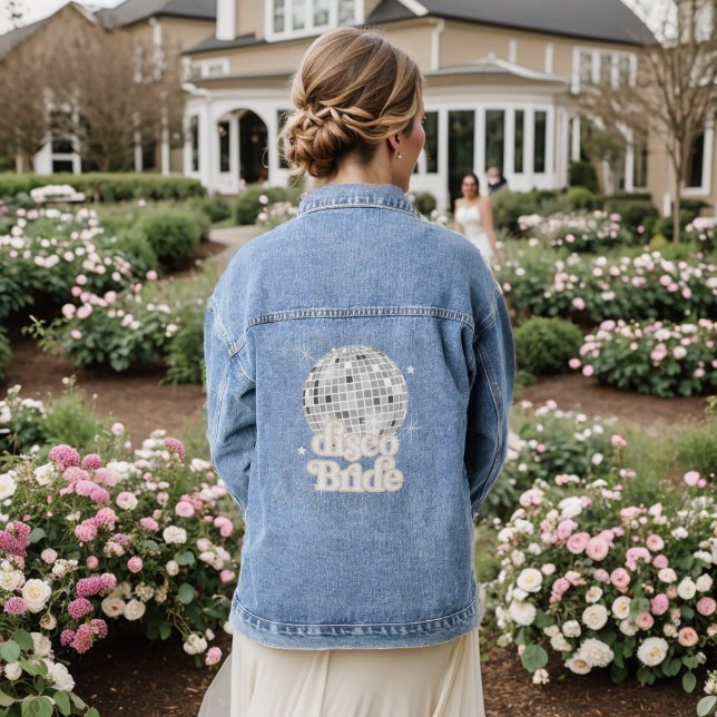 Retro Disco Ball Groovy Team Bride Denim Jacket (Wedding Back)