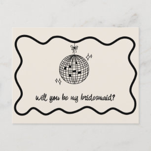 Retro Disco Ball Handwritten Bridesmaid Proposal Invitation Postcard