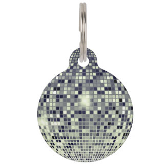 Retro Disco Ball Mosaic Sparkle Cat Collar ID Tag