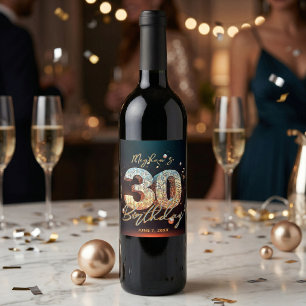 Retro Disco Ball Musical Notes 30th Birthday Wine Label