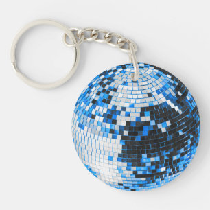 Retro disco ball sparkle glitter blue birthday key ring