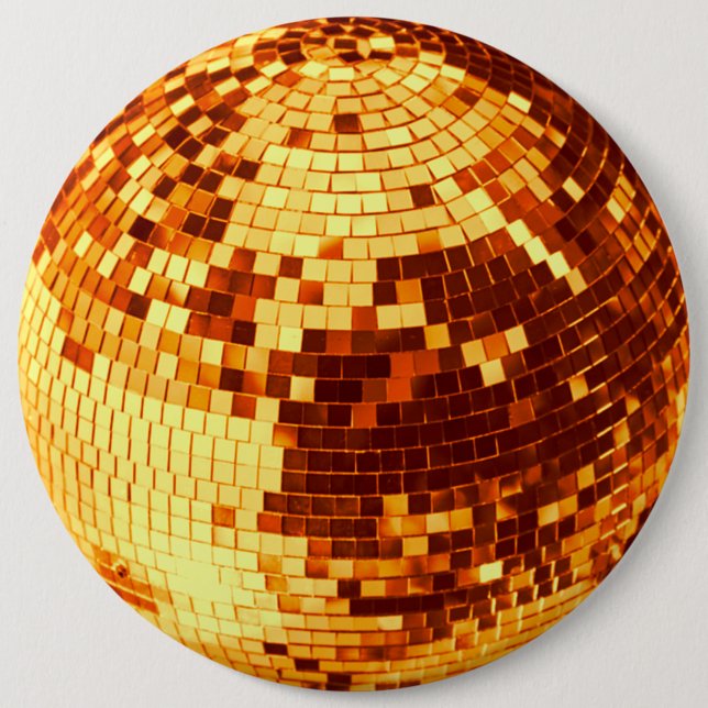 Retro disco ball sparkle glitter gold birthday 6 cm round badge (Front)