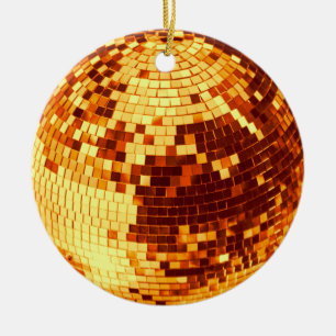 Retro disco ball sparkle glitter gold birthday ceramic ornament