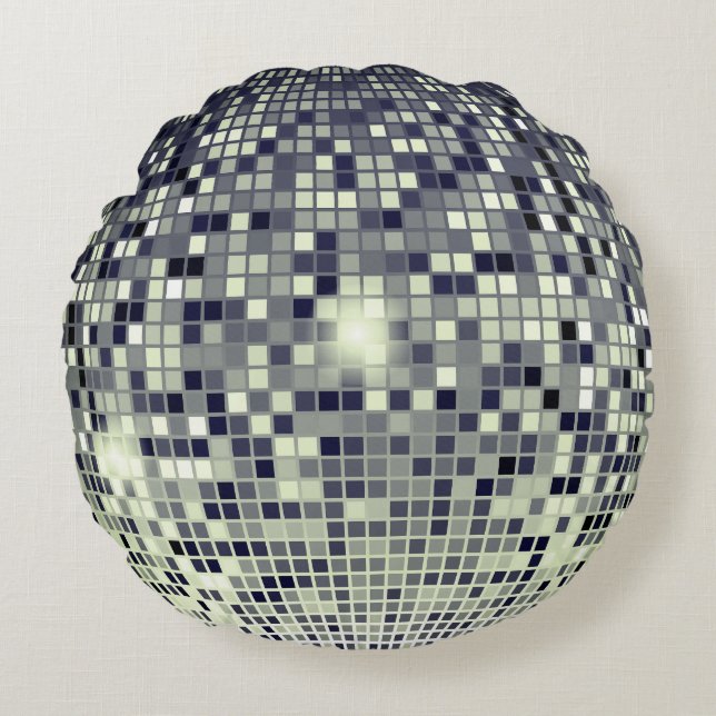 Retro Disco Ball Sparkle Mirror Round Throw Pillow (Front)