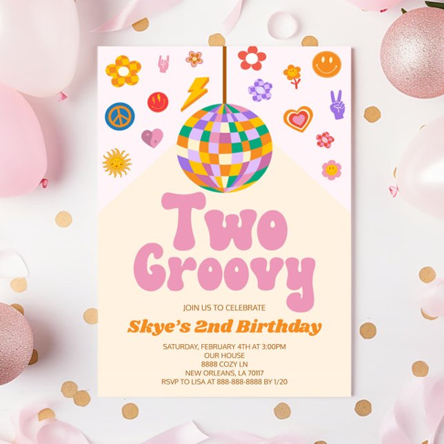 Retro Disco Ball Two Groovy 2nd Birthday Party Invitation (Creator Uploaded)