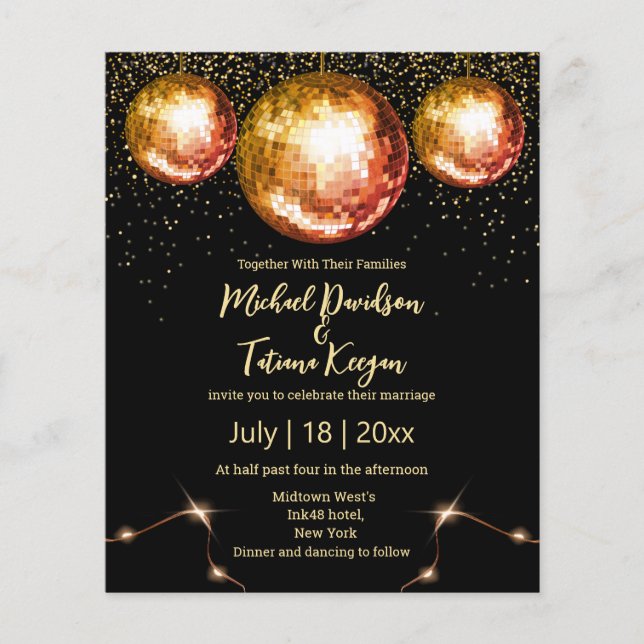 retro disco balls black wedding invitation flyer (Front)