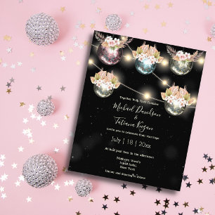 retro disco balls boho floral wedding invitation flyer