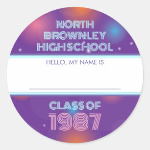 Retro disco class reunion name tag sticker