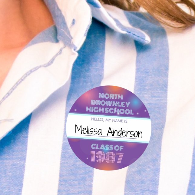 Retro disco class reunion name tag sticker (Disco themed retro class reunion name sticker)