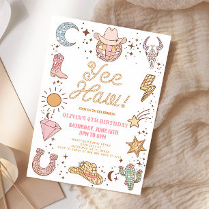 Retro Disco Cowgirl Birthday Party Invitation