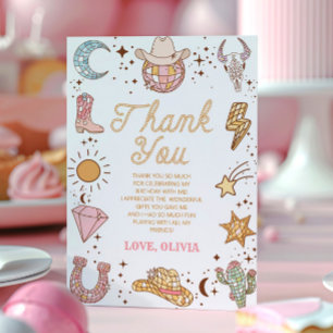 Retro Disco Cowgirl Rodeo Birthday Party Thank You Card