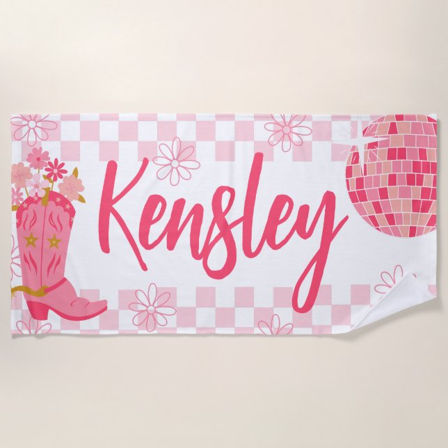 Retro Disco Cowgirl Style Personalised Beach Towel (Front)