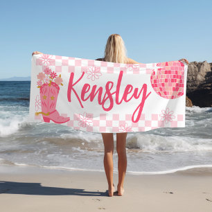 Retro Disco Cowgirl Style Personalised Beach Towel