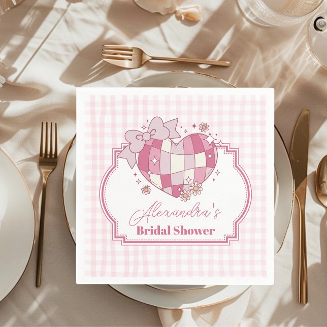 Retro Disco Cute Pink Bow Bridal Shower Napkin (Creator Uploaded)