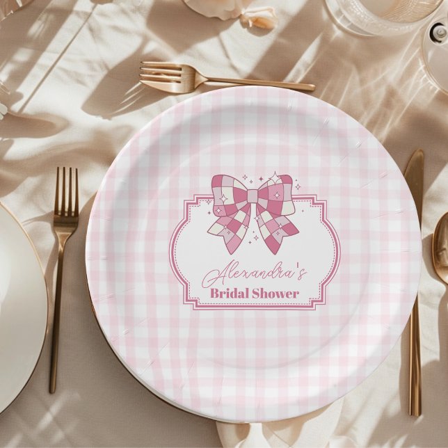 Retro Disco Cute Pink Bow Bridal Shower Paper Plate (Creator Uploaded)