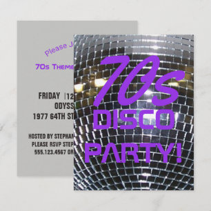 Retro Disco Dance Party   70's Party Purple Invitation