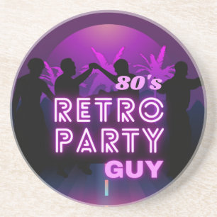 Retro disco dance party purple neon sign  coaster