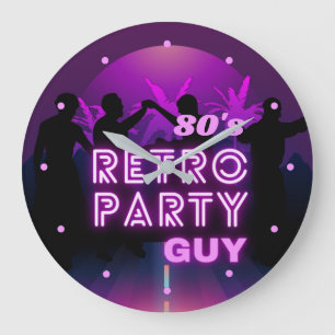 Retro disco dance party purple neon sign large clock