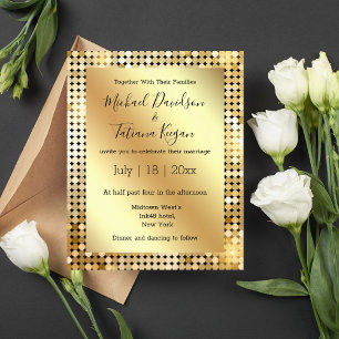 retro disco gold metallic wedding invitation flyer