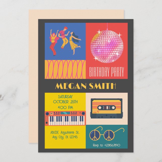 Retro Disco music party birthday Invitation (Front/Back)