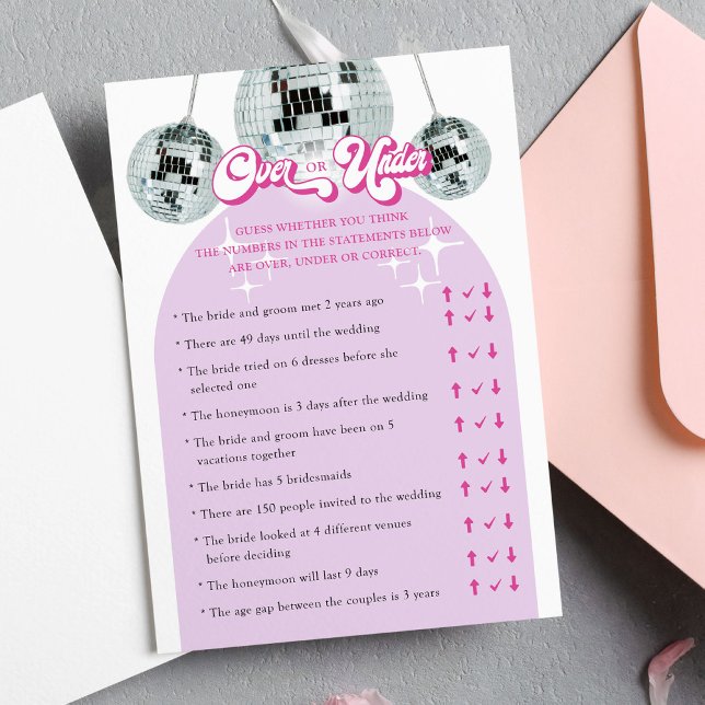 Retro Disco Over or Under Bridal Shower Game Card (Creator Uploaded)