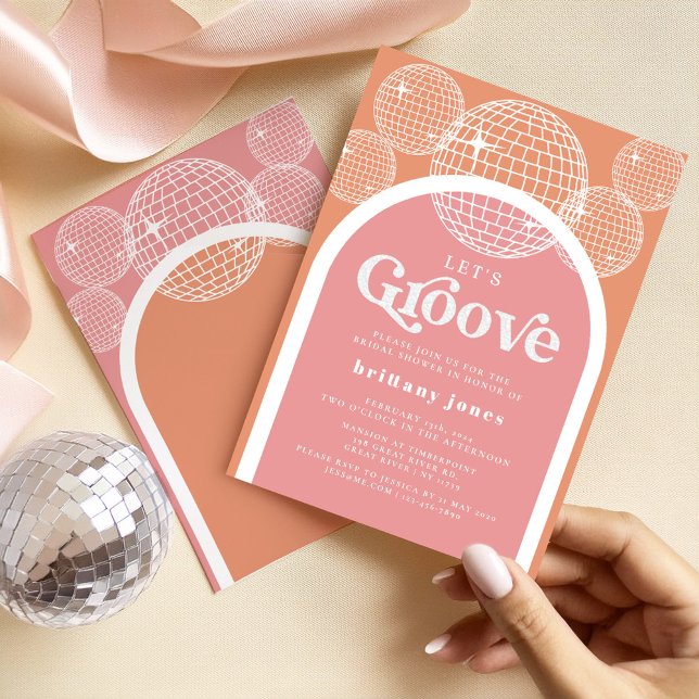 Retro Disco Pink and Orange Groovy Bridal Shower Invitation (Creator Uploaded)