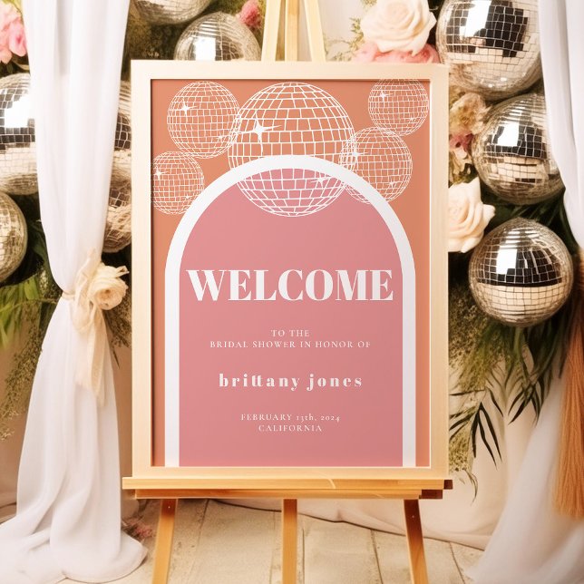 Retro Disco Pink and Orange Groovy Bridal Shower Poster (Creator Uploaded)