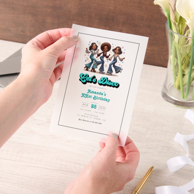 Retro Disco Queens Birthday Party Photo Vellum Invitations (Handheld)