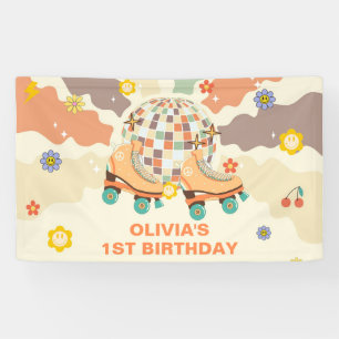 Retro Disco Roller Skate 1st Birthday Banner