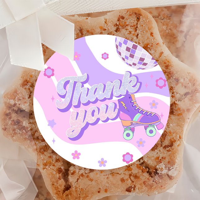 Retro Disco Roller Skate 1st Birthday Classic Round Sticker (Creator Uploaded)