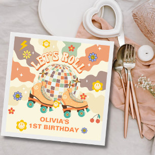 Retro Disco Roller Skate 1st Birthday Napkin