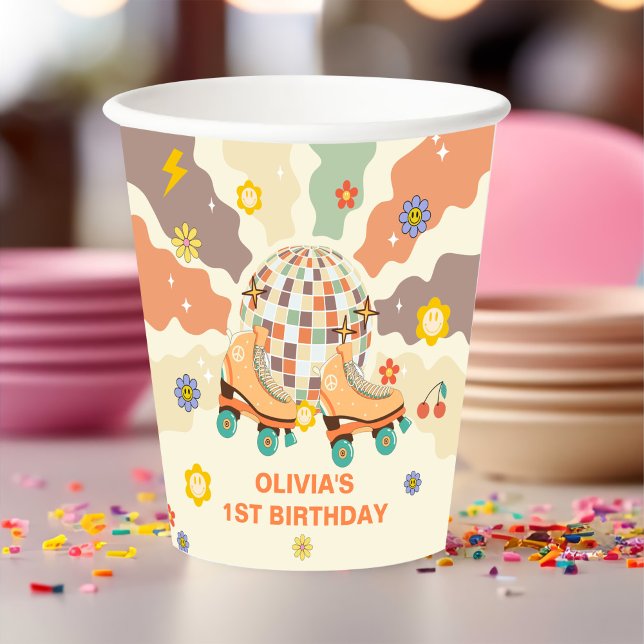 Retro Disco Roller Skate 1st Birthday Paper Cups (Creator Uploaded)