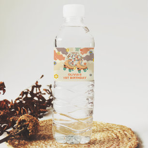 Retro Disco Roller Skate 1st Birthday Water Bottle Label