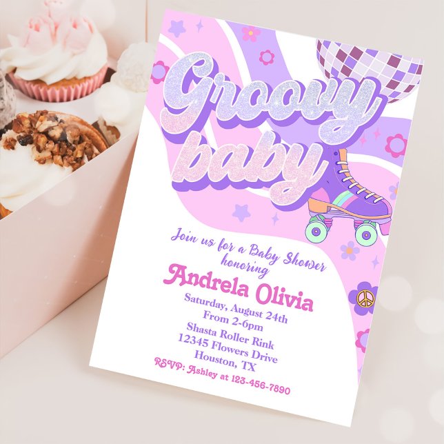 Retro Disco Roller Skate Baby Shower Party Invitation (Creator Uploaded)