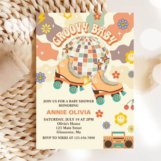 Retro Disco Roller Skate Baby Shower Party Invitation (Creator Uploaded)