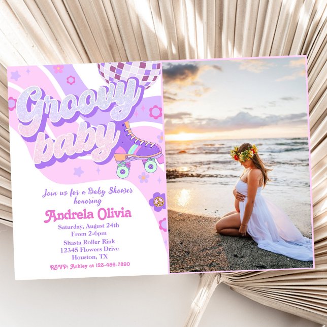 Retro Disco Roller Skate Baby Shower Party Photo Invitation (Creator Uploaded)
