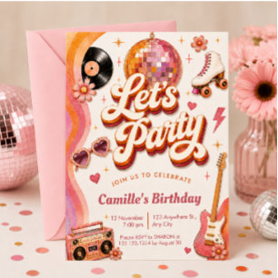 Retro Disco Roller Skate Birthday Party Invitation