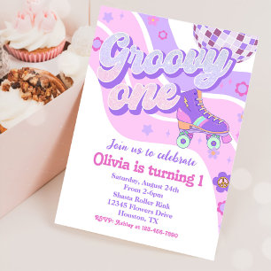Retro Disco Roller Skate Groovy One 1st Birthday Invitation