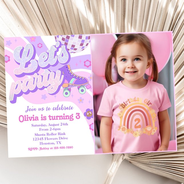 Retro Disco Roller Skate Let's Party 3rd Birthday Invitation (Creator Uploaded)