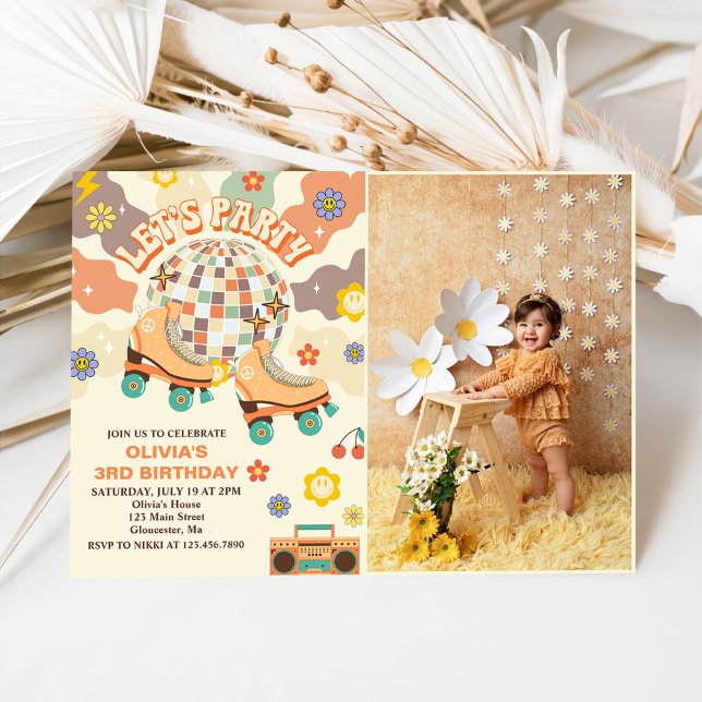 Retro Disco Roller Skate Let's Party 3rd Birthday Invitation (Creator Uploaded)