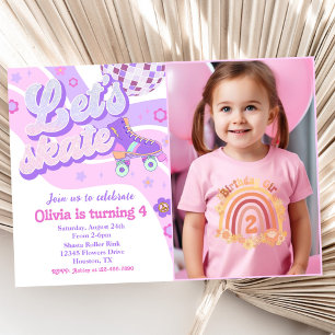 Retro Disco Roller Skate Let's Skate 4th Birthday Invitation