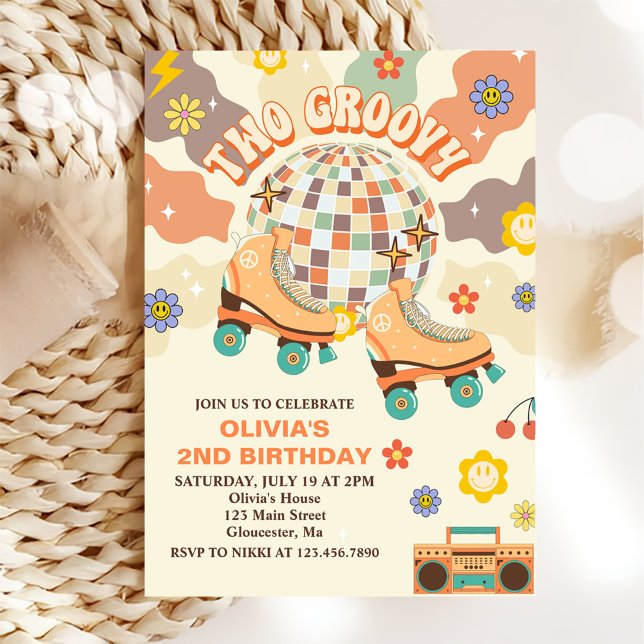 Retro Disco Roller Skate Two Groovy 2nd Birthday Invitation (Creator Uploaded)