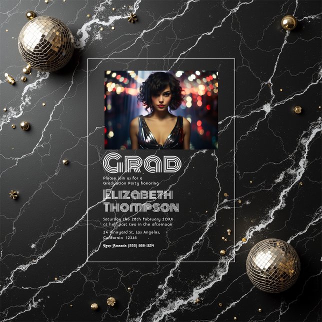 Retro Disco Typography Graduation Party Photo Acrylic Invitations (Retro Disco Typography Graduation Party Photo Acrylic Invitations)