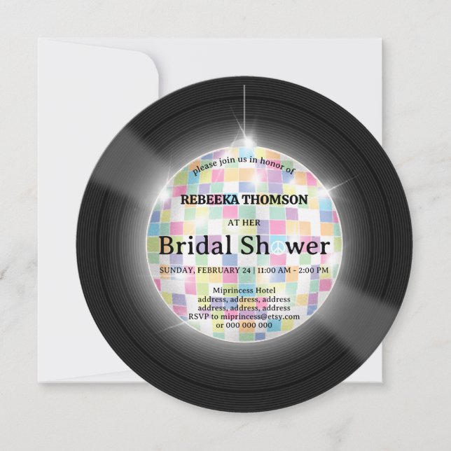 Retro disco Vinyl Record Bridal Shower Invitation (Front)