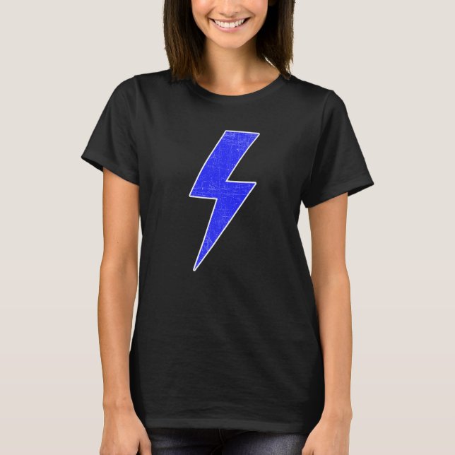 Retro Distressed BLUE & WHITE Lightning Bolt T-Shirt (Front)