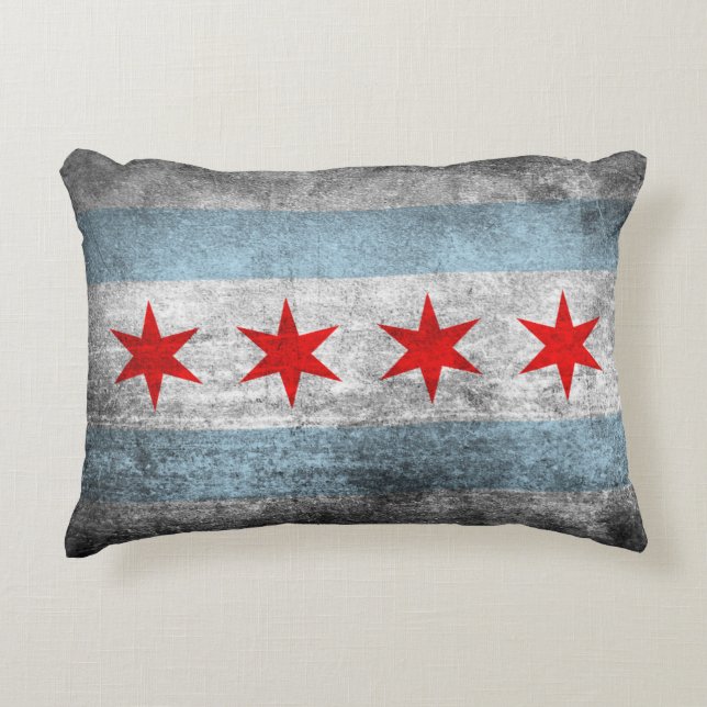 Retro Distressed Chicago Flag Decorative Cushion (Front)