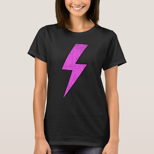 Retro Distressed Front & Back PINK Lightning Bolt T-Shirt (Front)